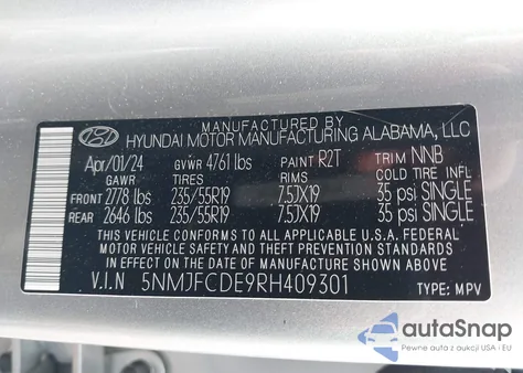 2024 Hyundai Tucson Sel из США, поврежденный, VIN 5NMJFCDE9RH409301